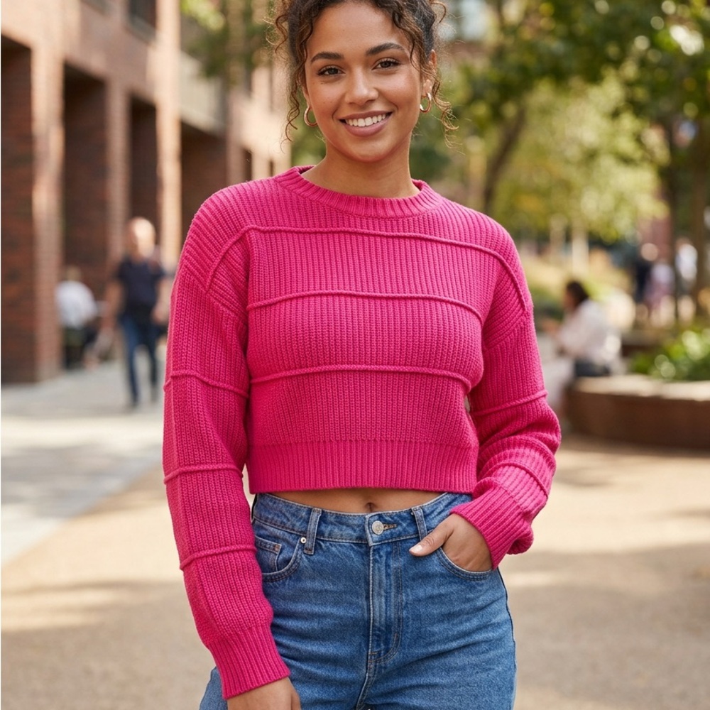Chic Off-the-Shoulder Pink Sweater
